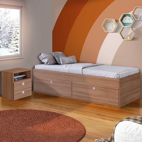 Imagem de Cama Solteiro Com Mesa De Cabeceira 2 Gavetas Montana Arda Shop Jm