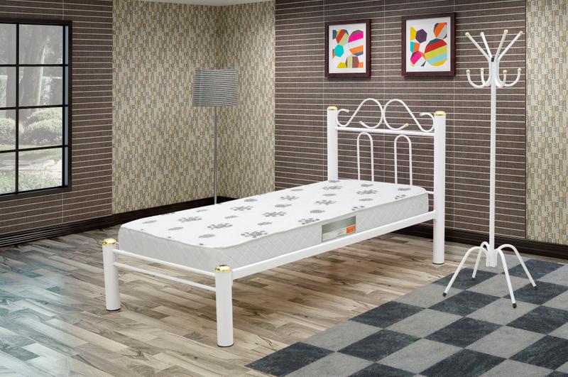 Cama Solteiro de Tubular de Ferro Branca Marcheli Menor preço em Cama Solteiro de Tubular de Ferro Branca Marcheli