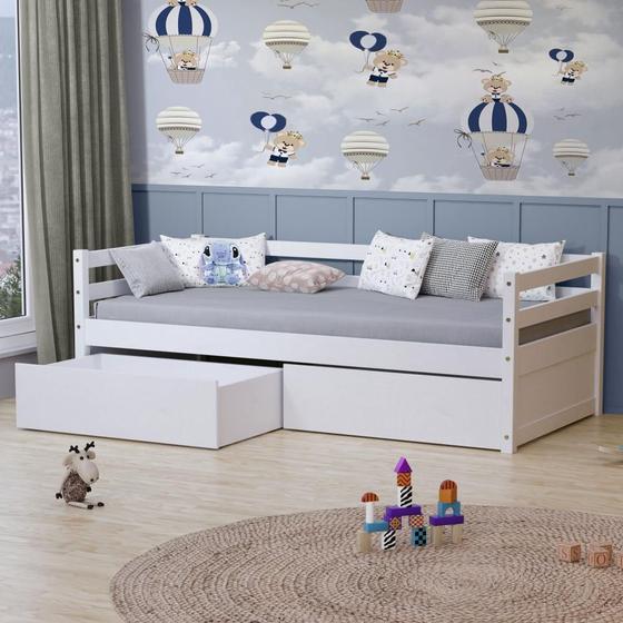Imagem de Cama Solteiro Dreams com 02 Gavetas Madeira Maciça Branco Megamobilia