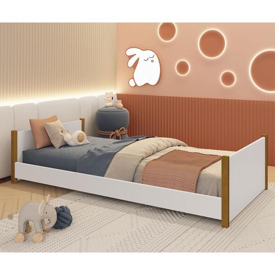 Imagem de Cama Solteiro Evolutiva Ravi 2 Em 1 Com Pés Madeira Branco Fosco - Reller