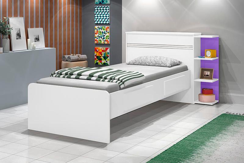 Imagem de Cama Solteiro Jade Com Baú 2 Gavetas Infantil Branco/Lilás