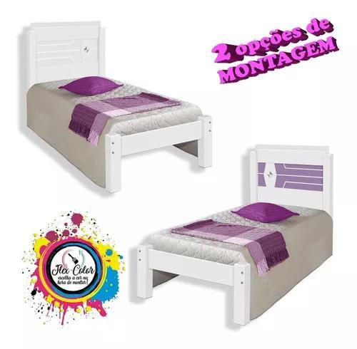 Imagem de Cama Solteiro Livia 100% Mdf e Estrado 100% Madeira Carmolar Branco/Lilas