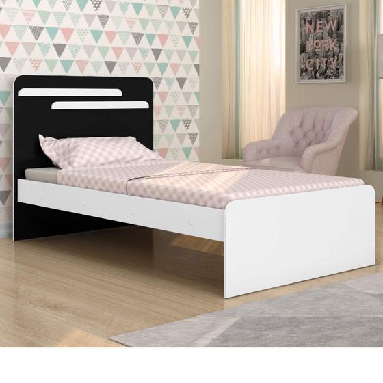 Imagem de Cama Solteiro Luana Conquista Móveis Flex Color Branco/Preto/Branco