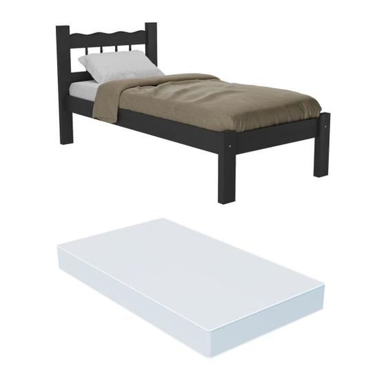Imagem de Cama Solteiro Madeira Maciça com Colchão Incluso Madri Multimóveis CR4161 Preta