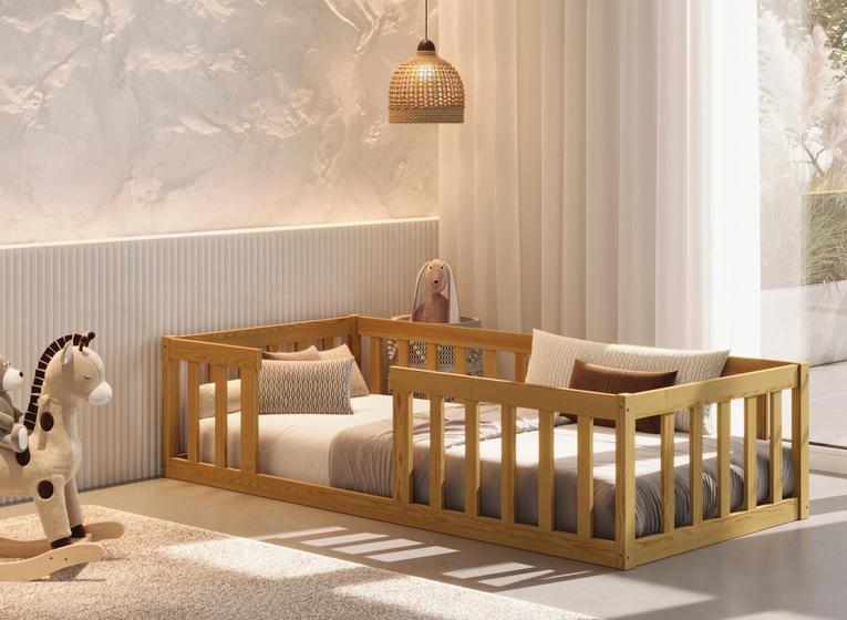 Cama Solteiro Montessoriana Luxo Quarto Da Criança Grade Em Madeira ...
