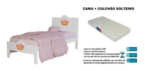 Imagem de Cama Solteiro Nina Branca 100% Mdf c/ Colchão Solteiro -Basoto