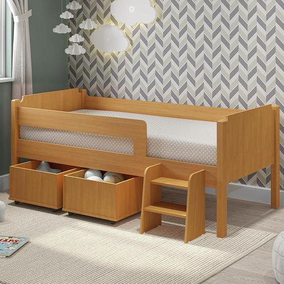 Cama Solteiro Quarto Bella com 2 Baús e Escada Menor preço em Cama Solteiro Quarto Bella com 2 Baús e Escada