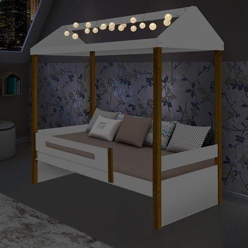 Imagem de Cama Solteiro Sara Branco com LED e Colchão