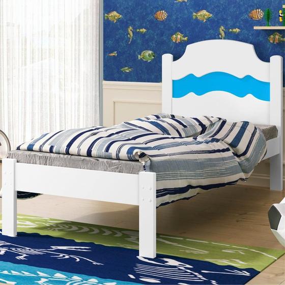 Cama Solteiro Sophia Branco e Azul Branco com Colchão Menor preço em Cama Solteiro Sophia Branco e Azul Branco com Colchão