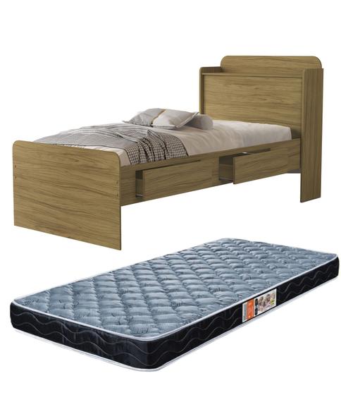 Imagem de cama solteiro tamires com gaveta prateleiras e bau com colchao incluso