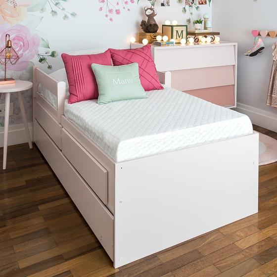 Cama Solteiro Turca com Cama Auxiliar e Gavetão Rosa Claro Menor preço em Cama Solteiro Turca com Cama Auxiliar e Gavetão Rosa Claro