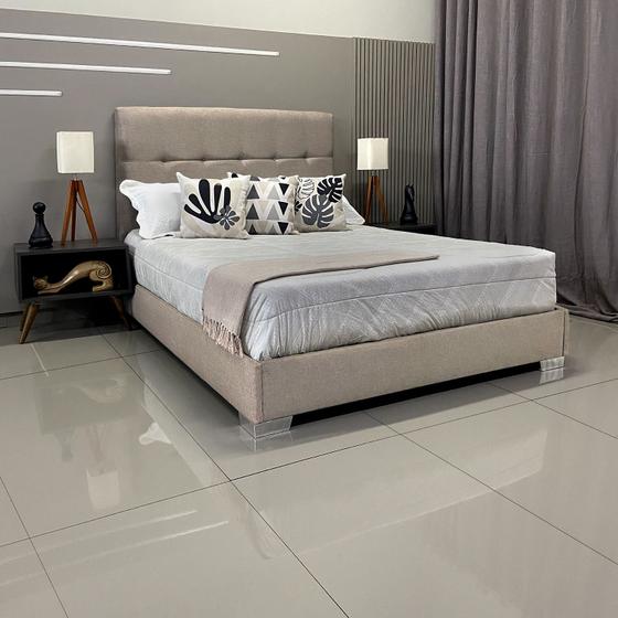 Imagem de Cama Tradicional Estofada Berlim Linho Bege RBL Queen 1,60 X 2,00