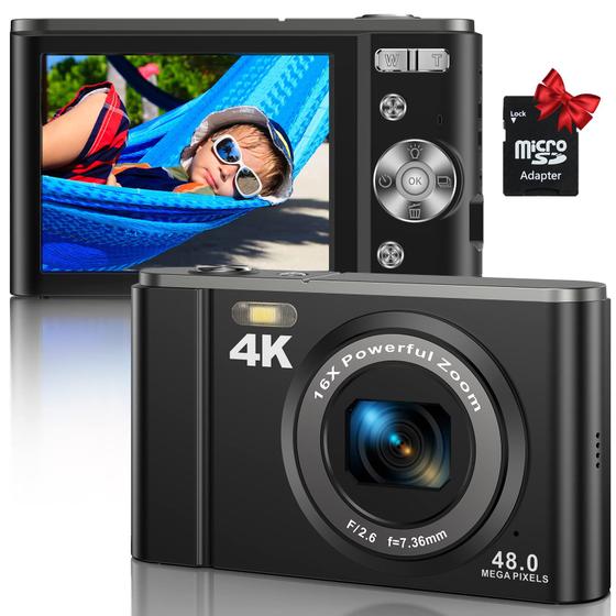 Imagem de Câmera 4K Compacta 48MP com Zoom 16X, SD 32GB, Fotografia e Vídeo Full HD - Iniciante