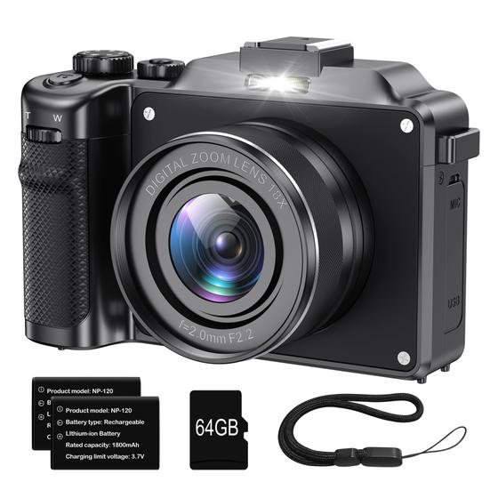Imagem de Câmera Camcordy 4K 56MP com Zoom 18x, Wi-Fi e Cartão TF de 64GB - 2 Baterias