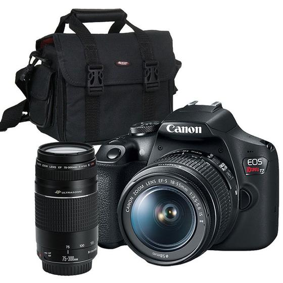 Imagem de Câmera Canon T7 + Lente EF 75-300mm f/4-5.6 + Lente 18-55mm + Bolsa