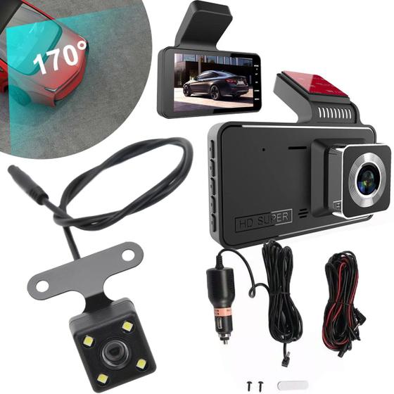 Imagem de Camera Carro DVR Gravador 99 Uber Taxi Veicular Lente Dupla Frente Verso Monitoramento Visao Traseira Audio Video Estacionamento Baliza Segurança