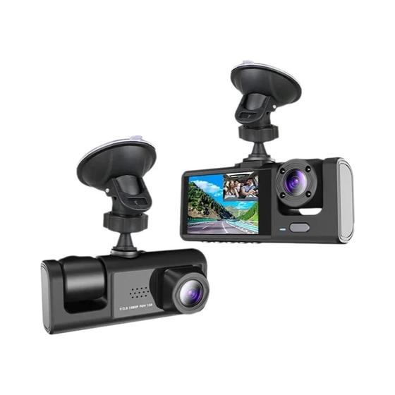 Imagem de Câmera Dash Cam Veicular 1080P 3 Canais com Wi-Fi, Visão Noturna e App