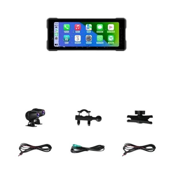 Imagem de Câmera de Navegação GPS para Motocicleta com DVR Dash Cam 6,86" - Android Auto e Wireless Carplay