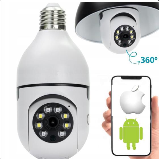 Imagem de Câmera de segurança 360º com monitoramento contínuo de dia e noite.