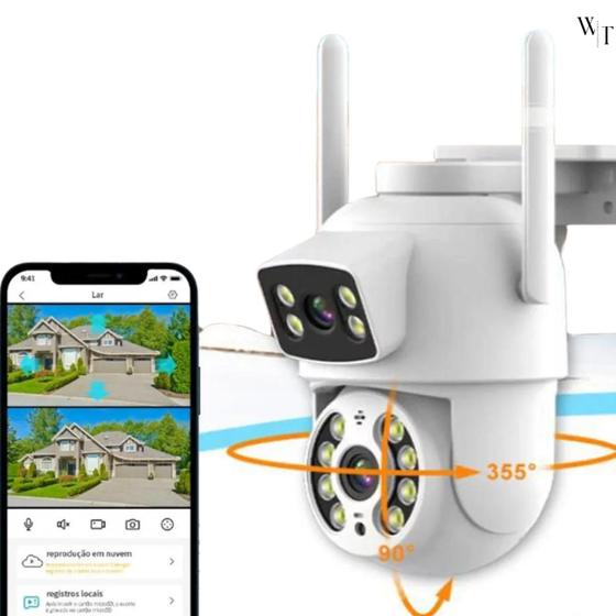 Imagem de Câmera de Segurança Externa Dupla Inteligente Smart com Conexão Wi-Fi Com Babá Eletrônica