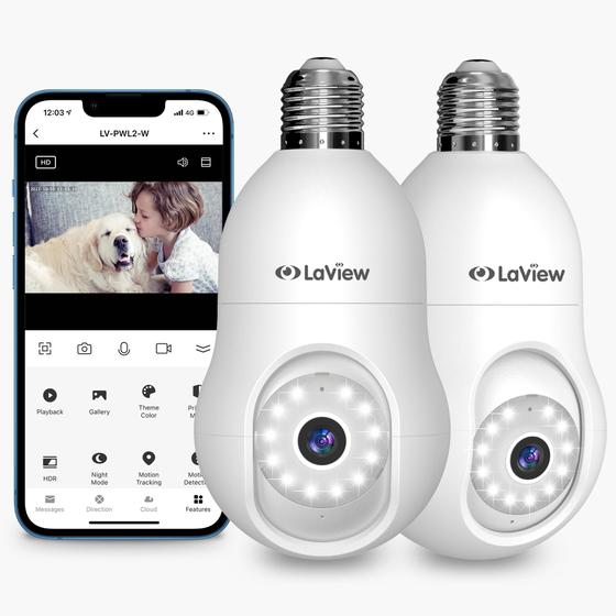 Imagem de Câmera de Segurança LaView 4MP Bulb 2,4GHz - 360° 2K com Alexa (2 Pack)