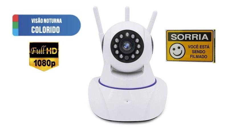 Câmera de Segurança Sem Fio Ip Visão noturna FULL HD 1080 Wifi com 3 Antenas Bivolt Com placa Menor preço em Câmera de Segurança Sem Fio Ip Visão noturna FULL HD 1080 Wifi com 3 Antenas Bivolt Com placa