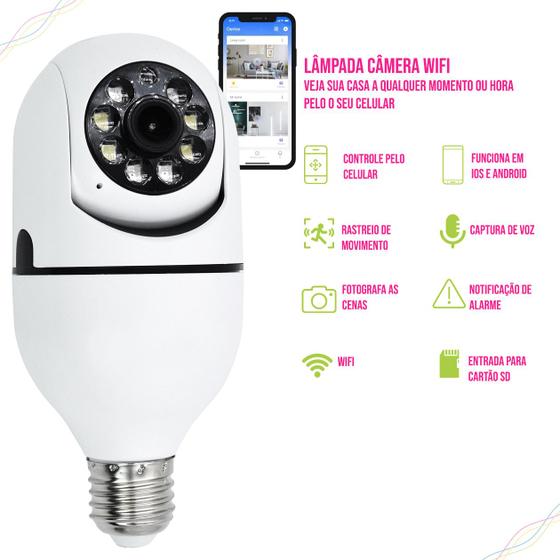 Imagem de Câmera de Segurança Smart Wifi Lampada Led Monitoramento Visão Noturna Remoto Giro 360º