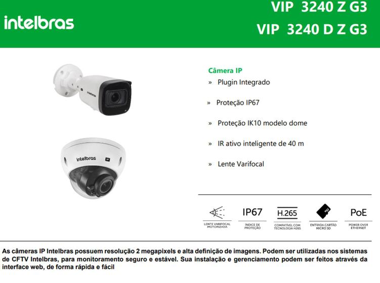 Camera de segurança Vip 3240 Z Intelbras Ip 2 Mp Bullet Full Hd G3