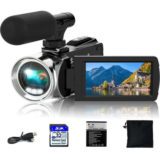 Imagem de Câmera de vídeo: câmera de vídeo Rawiemy Full HD 4K 48 MP com cartão SD de 32 GB