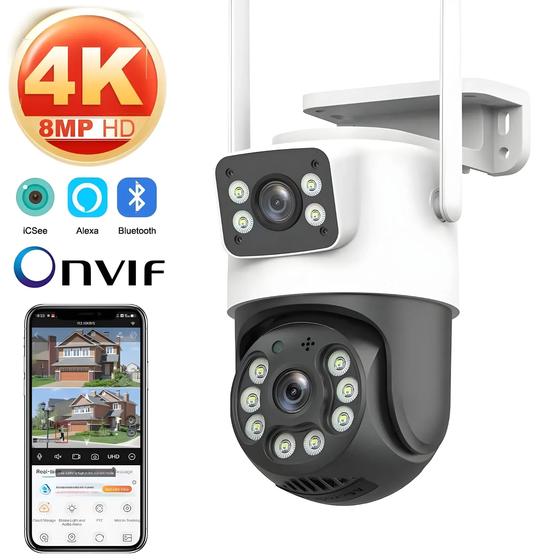 Imagem de Câmera De Vigilância WiFi 4K 8MP Lente Dupla Zoom 4X AI Human Detect Câmera IP PTZ Externa