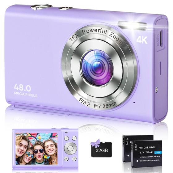 Imagem de Câmera digital FJFJOPK 4K 48MP com foco automático anti-vibração roxa