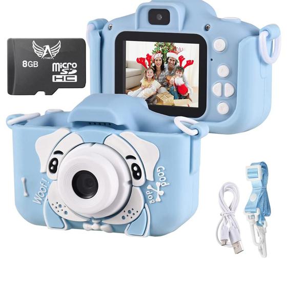 Imagem de  Camera Digital Infantil Com cartão De Memoria 8 GB Fotos Voz Recarregavel Capa Alça Proteção Jogos