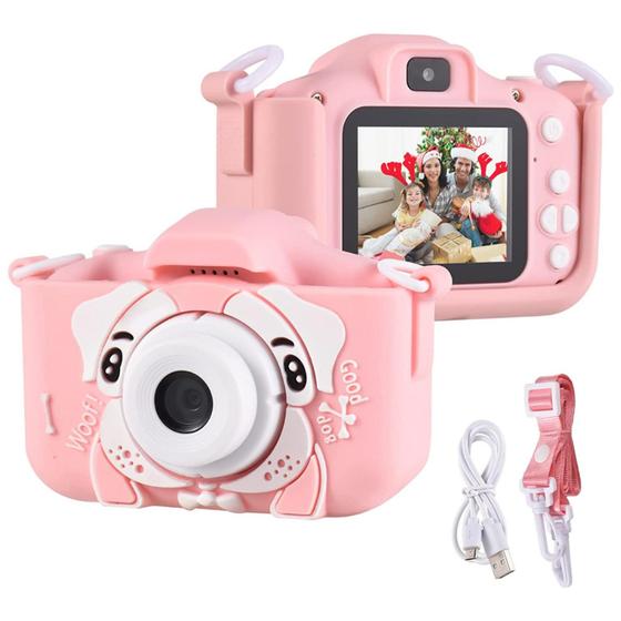 Imagem de Camera Digital Infantil Efeitos Fotos Voz Recarregável Com Capa Alça Proteção Cachorro Jogos