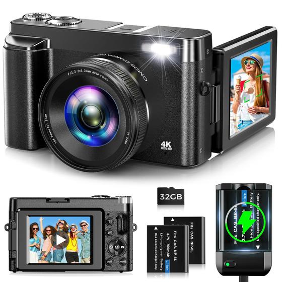 Imagem de Câmera digital Oiadek 48MP 4K para vlogs fotográficos 180Flip