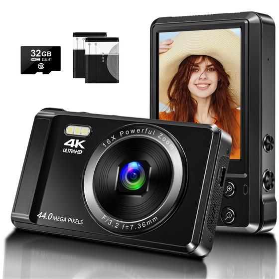 Imagem de Câmera Digital Ruwaqart 4K UHD 44MP - com Cartão SD de 32GB e 2 Baterias