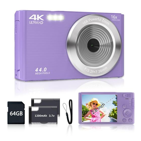 Imagem de Câmera digital SMARTKLIK FHD 4K 44MP roxa com cartão SD de 64GB