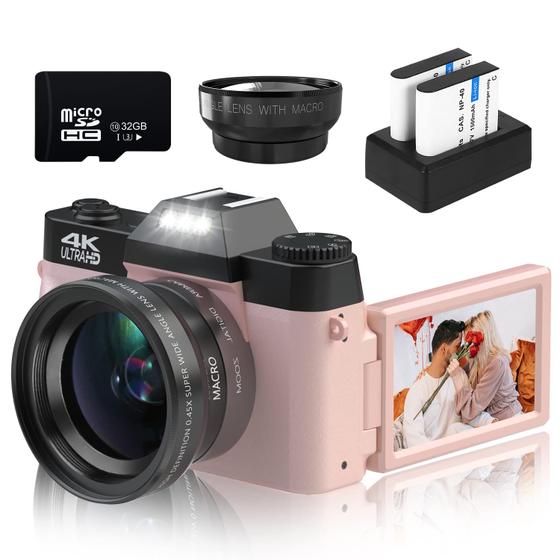 Imagem de Câmera digital VETEK 4K 48MP Vlogging 16X Zoom 32GB 2 baterias