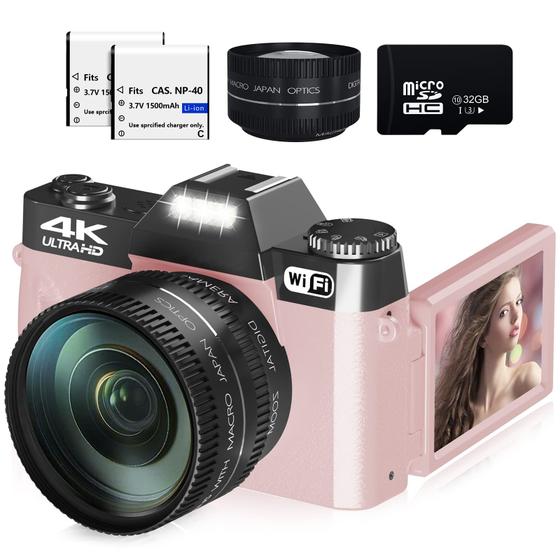 Imagem de Câmera digital WIKICO 4K 48MP Vlogging WiFi 16X Zoom rosa