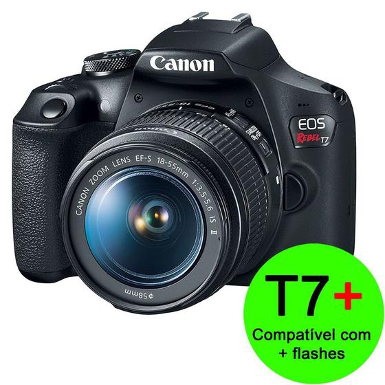 Câmera DSLR Canon EOS Rebel T7+ Plus com lente 18-55mm IS II Menor preço em Câmera DSLR Canon EOS Rebel T7+ Plus com lente 18-55mm IS II