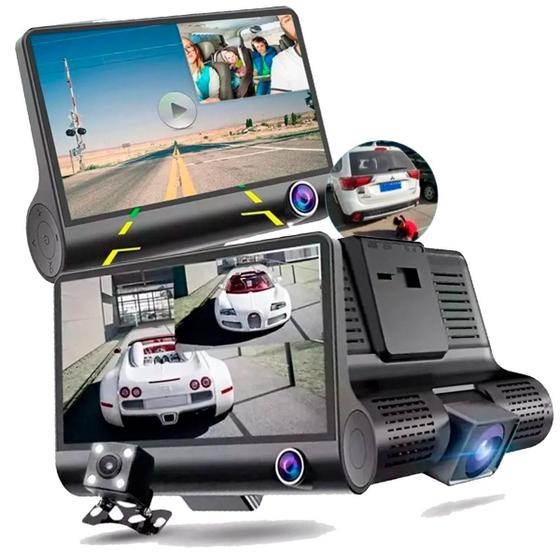 Câmera Dupla Veicular Segurança Carro Hd 3 Cameras Interna Externa Menor preço em Câmera Dupla Veicular Segurança Carro Hd 3 Cameras Interna Externa