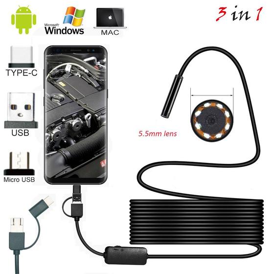 Imagem de Câmera Endoscópica com Cabo de 1mm e 5,5mm - Inspeção para Android