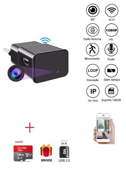 Câmera Espiã Escondida Pega Traição Infidelidade Secreta Carregador Tomada Filmagem Áudio Vídeo Wifi 1080p Usb 128Gb Menor preço em Câmera Espiã Escondida Pega Traição Infidelidade Secreta Carregador Tomada Filmagem Áudio Vídeo Wifi 1080p Usb 128Gb