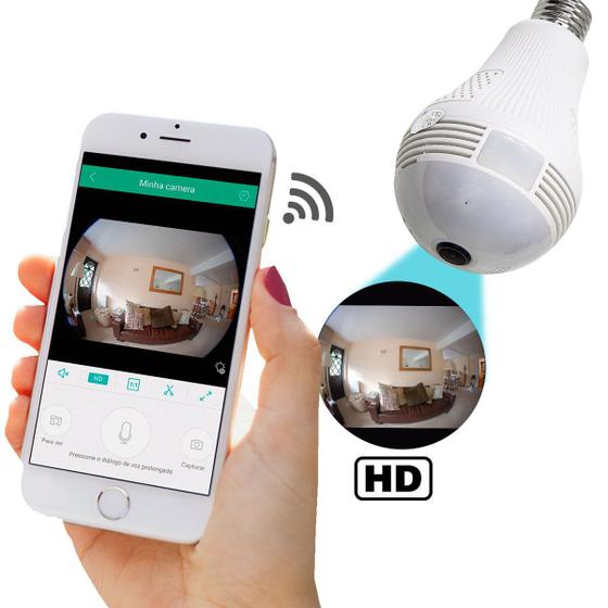 Câmera espiã wifi panorama visão 360 com áudio Menor preço em Câmera espiã wifi panorama visão 360 com áudio