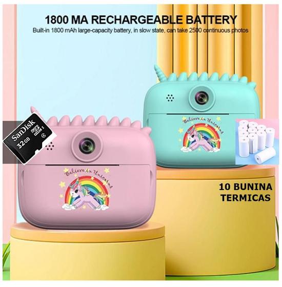 Imagem de Câmera infantil com impressão instantânea, câmera digital de selfie 32GB 10 Bobinas Filme