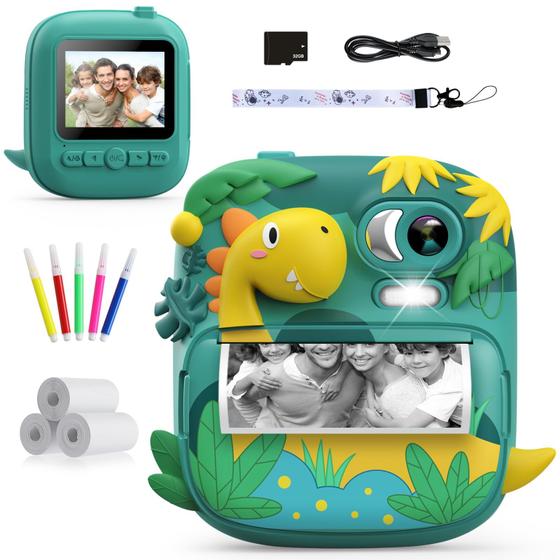 Imagem de Câmera infantil de impressão instantânea CAMCLID Dinosaur com 32 GB e 3 papéis