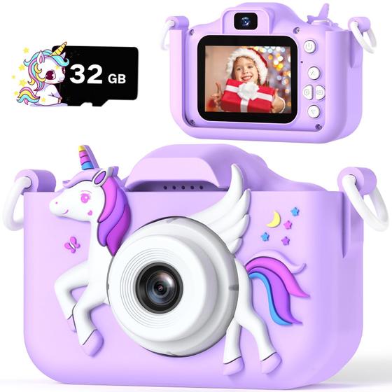 Imagem de Câmera Infantil HOOMOON 2024 - 1080P HD com 32GB - Design Unicornio