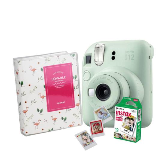 Imagem de Câmera Instax Mini 12 Verde Com Álbum Fotos E Filme 10 Poses