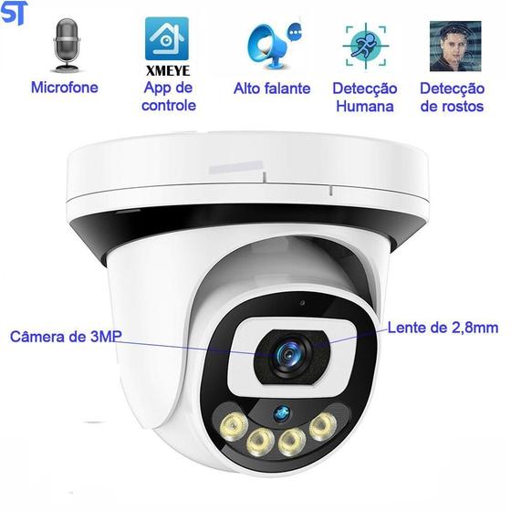 Imagem de Câmera Ip Dome 3Mp Detecção Dual Ir Visão Noturna-Onvif