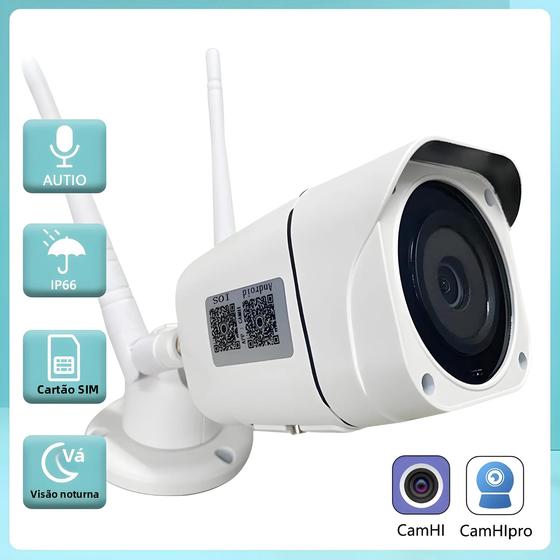 Imagem de Câmera IP Externa Com Cartão SIM 4G 5MP HD Sem Fio WIFI 1080P Vigilância Por Vídeo CCTV Metal P2P