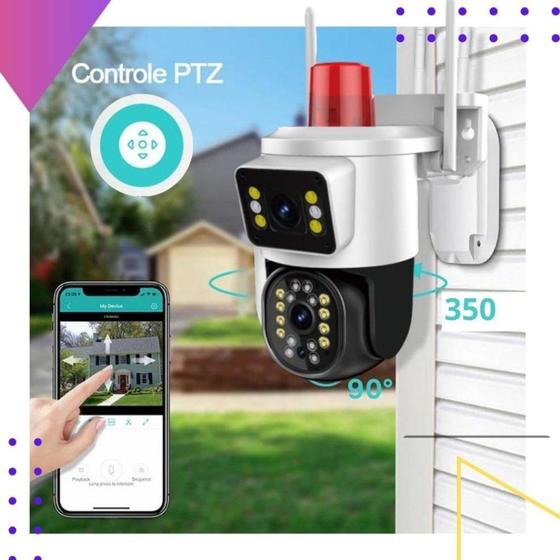 Imagem de Câmera Ip Externa Wifi Dupla 2 Em 1 Visão Noturna Yoosee Com Alarme de Segurança Cor Branca